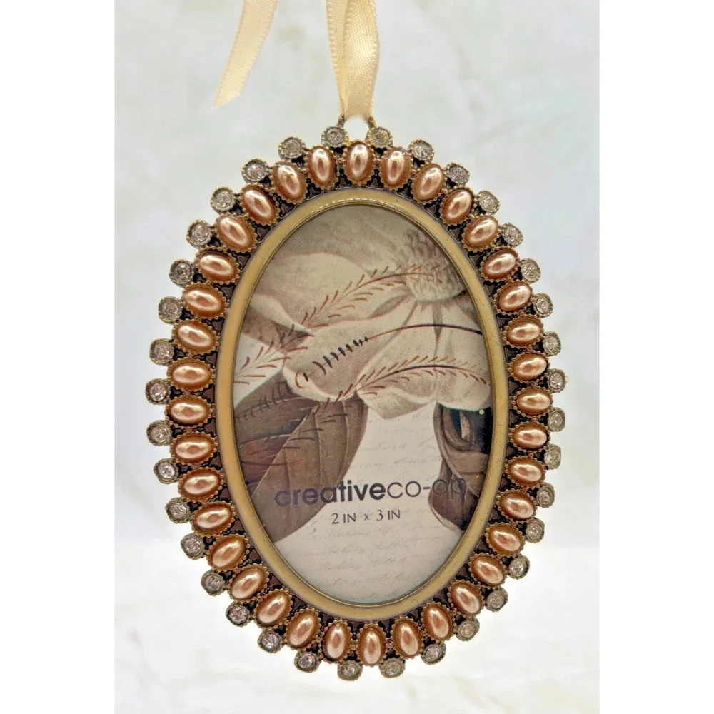 Creative Co-Op Set‎ of 2 Miniature Pewter Frames 2x2-2x3 Faux Beaded Crystal NWT